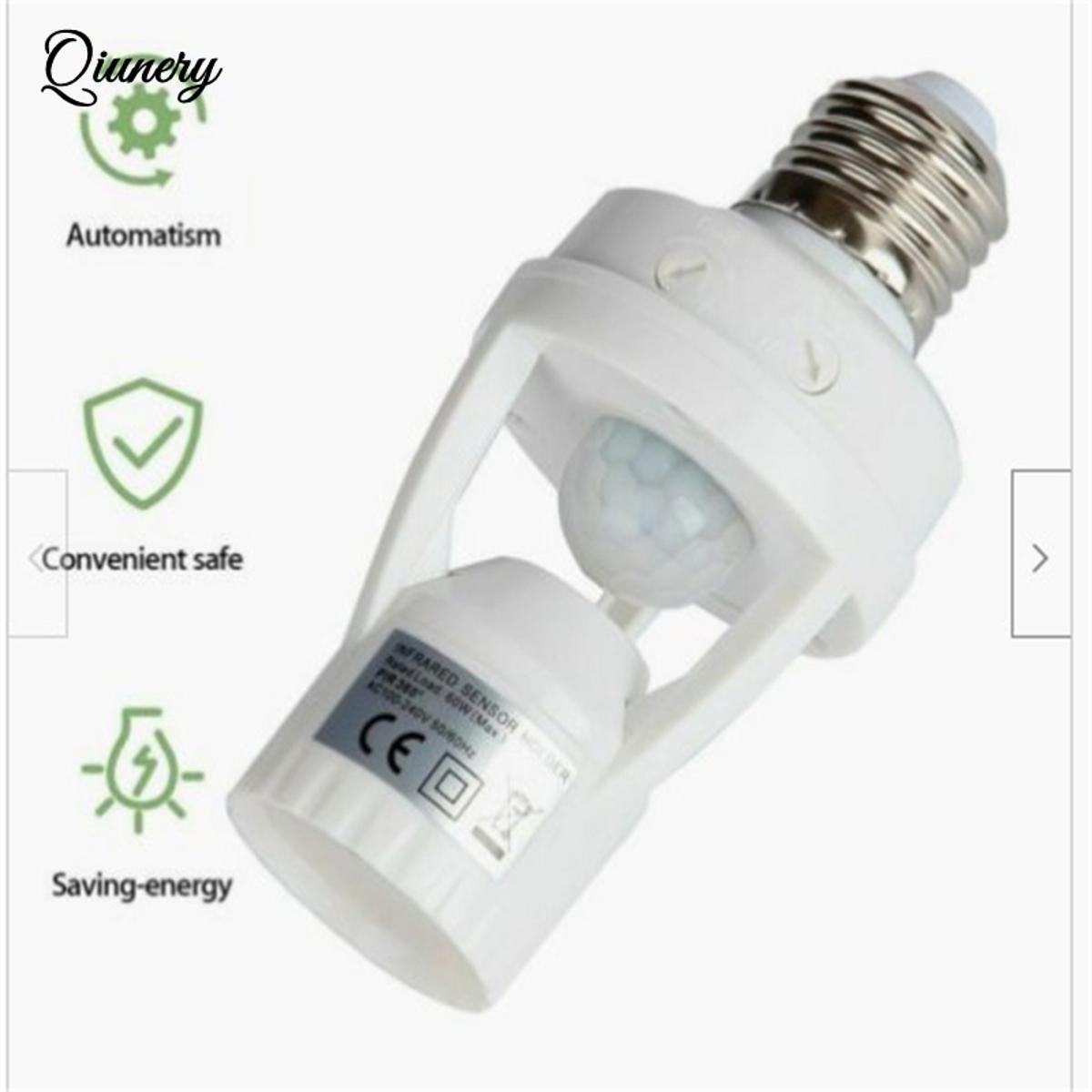 Picture of Smart PIR Motion Sensor LED Lamp Holder E27 – Automatic On/Off Light Bulb Adapter with Adjustable Delay, AC 85–265V(White)
