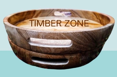 Picture of Unique Style High Quality Wooden Round Serving Tray ( Without Color) - Multicolor