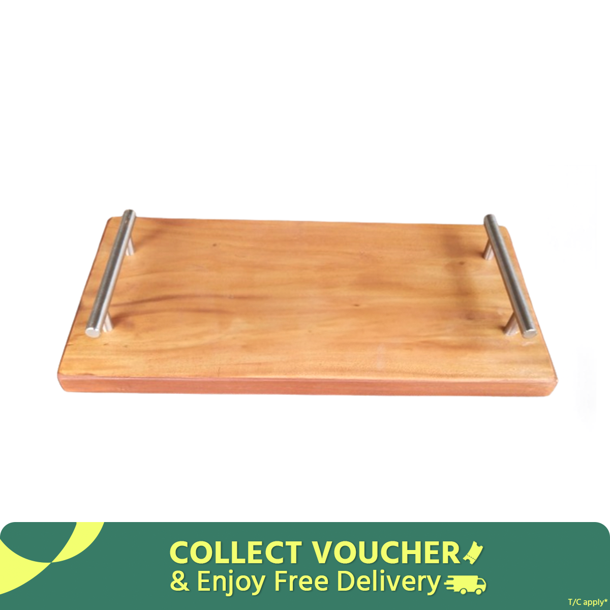 Picture of Classic Wooden  16 Inch  Long Serving Tray  with Steel  Handle - Multicolor
