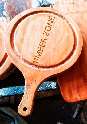Picture of Simple Style Wooden Round Shaped Pizza Tray / Chopping Board ( 9 Inch ) - Multicolor