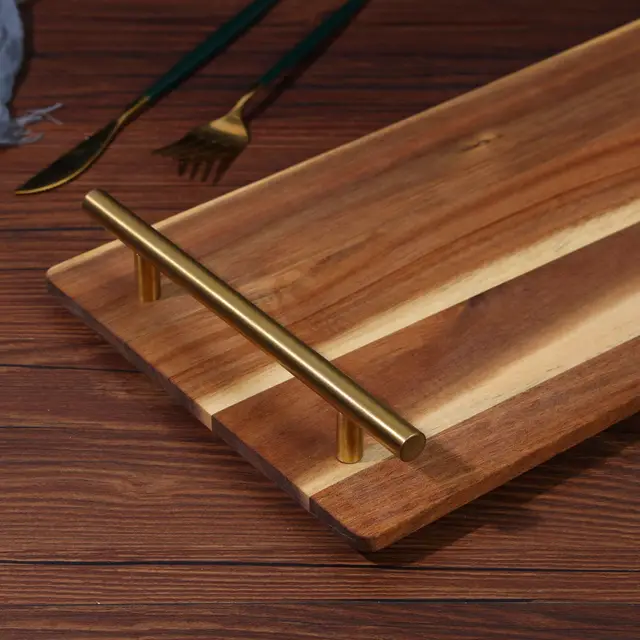 Picture of Wooden food serving tray with handle ( 16 inch *8 inch ) - Multicolor