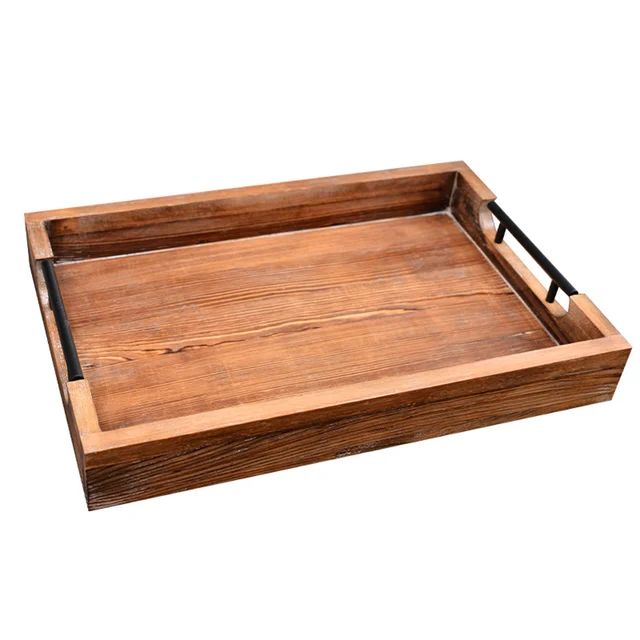 Picture of European Wooden unique design Tray Tableware Food Dessert Cake Snack Serving Tray Plate with handle - White