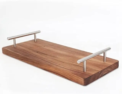 Picture of Wood Serving Tray with Handles Decorative Serving Trays Platter for Breakfast Appetizers BBQ, Coffee Table Party - Multicolor