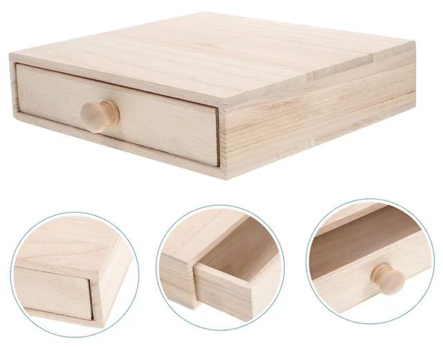 Picture of wooden Box Gift Jewelry storage Drawer Case Wood Tea Organizer Container Wood Jewelry Box Antique Decor - Multicolor