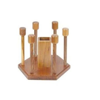 Picture of Wooden Rustic wood 6 Glass holder Display Rack Bottled Wood Rack Wine With Storage Tray Table Top quality piece - Multicolor