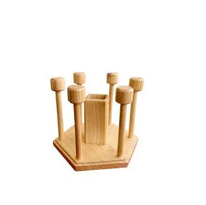 Picture of Wooden Rustic wood 6 Glass holder Display Rack Bottled Wood Rack Wine With Storage Tray Table Top quality piece - Multicolor