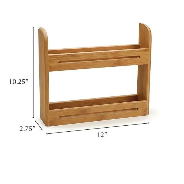 Picture of Kitchen 2 Tier Bamboo Spice Rack with Wooden Spice Storage Rack - Multicolor