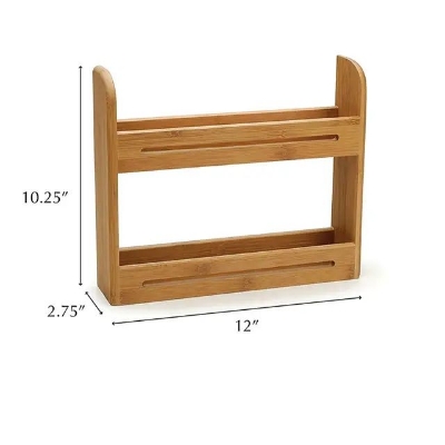 Picture of Kitchen 2 Tier Bamboo Spice Rack with Wooden Spice Storage Rack - Multicolor