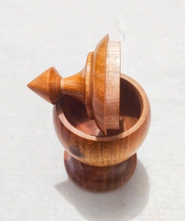 Picture of WOODEN VERMILION CONTAINER ,WOODEN SHOWPIECE ,SIDUR RAKHA ER PATRO wooden surma dani - Multicolor
