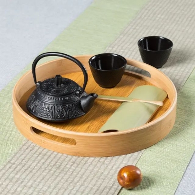Picture of Unique Style High Quality Wooden Round Serving Tray with well   polish - Multicolor