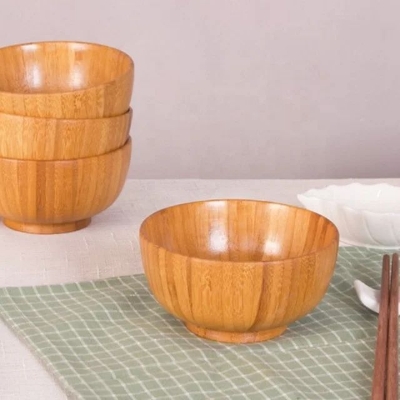 Picture of 7 inch Handmade Durable Children Tableware Natural Eco Friendly wooden Baby Bowl - Multicolor