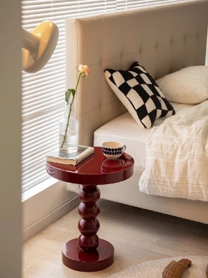 Picture of Nordic sofa side a few home retro solid wood round side table wabi sabi wind small coffee table - Multicolor
