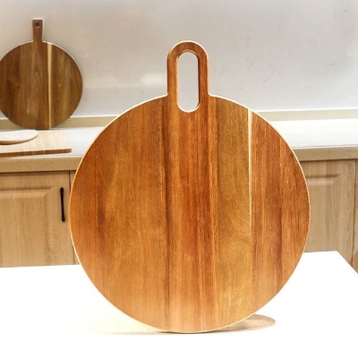 Picture of High Quality Round Acacia Wooden Cheese Board Wood Cutting Board Wood Charcuterie Board with Handle - Multicolor