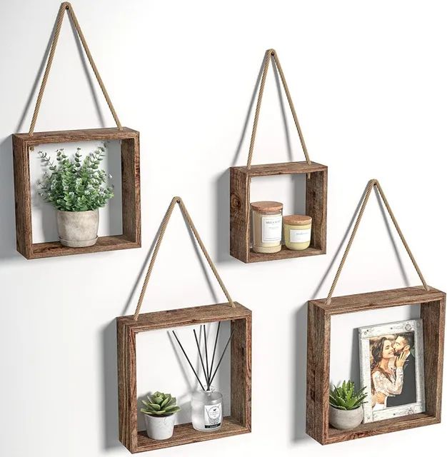 Picture of Wooden Shelf With lanyard rack House Wall Decoration Rack for Living Room Bedroom Kitchen - Multicolor