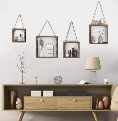 Picture of Wooden Shelf With lanyard rack House Wall Decoration Rack for Living Room Bedroom Kitchen - Multicolor