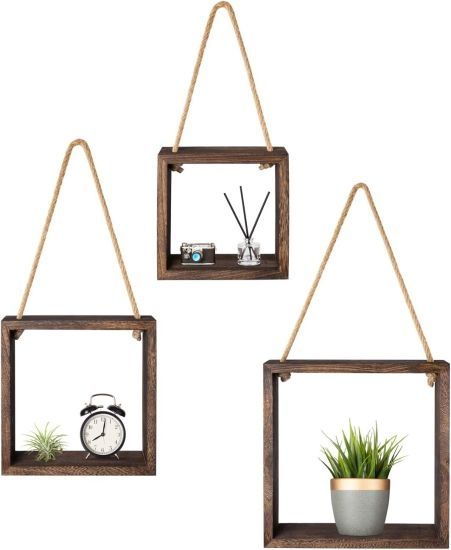 Picture of CaoXian HiHome Floating Hanging Square Shelves Wall Mounted Rustic Wood Cube Display Shelf Shadow Boxes - Multicolor