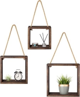 Picture of CaoXian HiHome Floating Hanging Square Shelves Wall Mounted Rustic Wood Cube Display Shelf Shadow Boxes - Multicolor