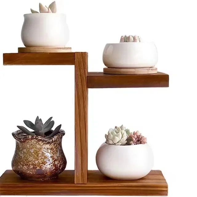 Picture of Household living room solid wood multi-layer flower shelf creative pot plant storage shelf indoor balcony flower rack ( with 4 flower vases ) - Multicolor