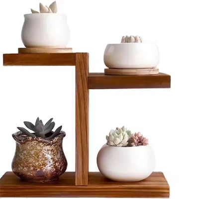 Picture of Household living room solid wood multi-layer flower shelf creative pot plant storage shelf indoor balcony flower rack ( with 4 flower vases ) - Multicolor