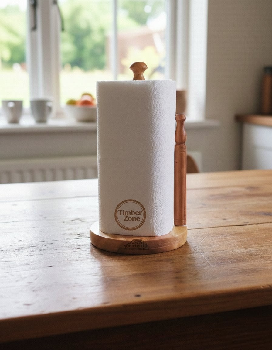 Picture of Wooden Paper Towel Holder Natural Wood Countertop Vertical Tissue Holder Rack Kitchen Paper Hanger Rack Countertop Wooden Paper Roll Holder for Kitchen Bedroom Living Room Home Decoration 1 pcs - Multicolor