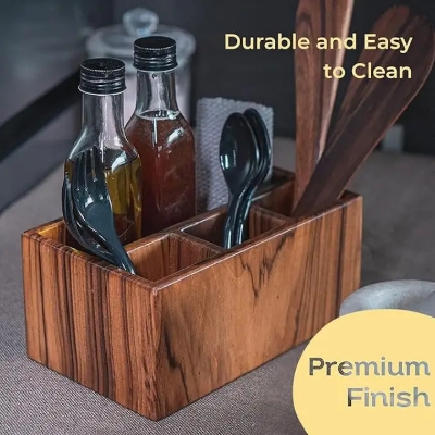 Picture of Multi-purpose Wooden Cutlery Storage Rack, Kitchen, Dining Table Spoon Rack - Multicolor