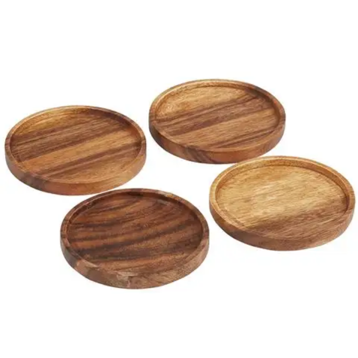 Picture of mahogany wooden tea & coffee glass & mug lid for office & hotel & home  ( 6 pieces set ) - Multicolor