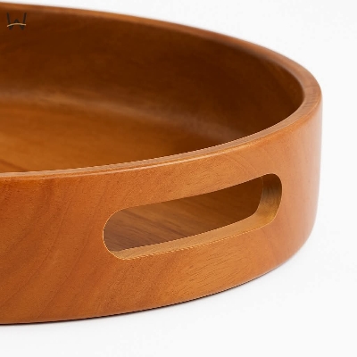 Picture of Round Serving Tray Set Selling Large wooden  Round Serving Tray with Handle ( 3 pcs set ) - Multicolor