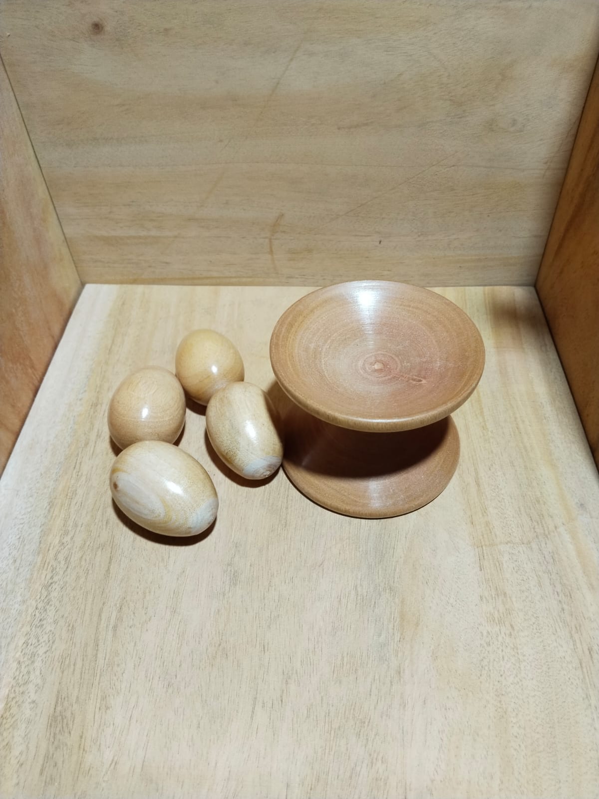 Picture of Wooden baby toys set  , wooden small  egg set - Showpiece ( 4 pieces egg with stand ) - Multicolor
