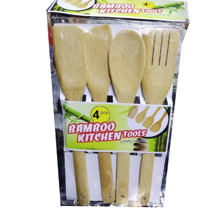 Picture of Eco-Friendly Bamboo Cooking Tools Wooden Spatula Kitchen Utensil Set ( 4 PCS SET ) - Multicolor