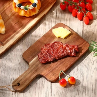 Picture of Wholesale Custom Kitchen Blank Thick Wooden Chopping Boards Block Large Wood Acacia Cutting Board with Handle Serving Tray ( 6 inch by 12 inch ) - Multicolor