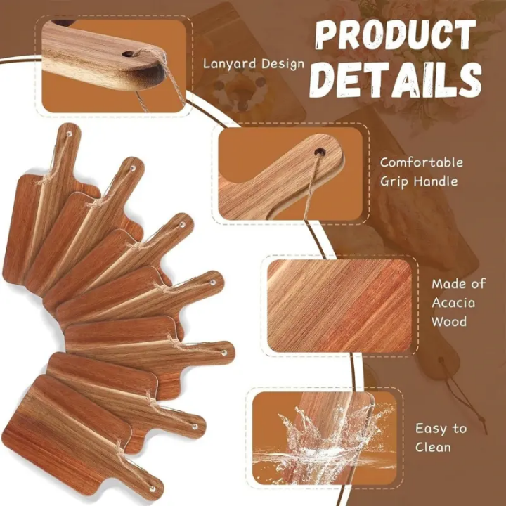 Picture of Wholesale Custom Kitchen Blank Thick Wooden Chopping Boards Block Large Wood Acacia Cutting Board with Handle Serving Tray ( 6 inch by 12 inch ) - Multicolor