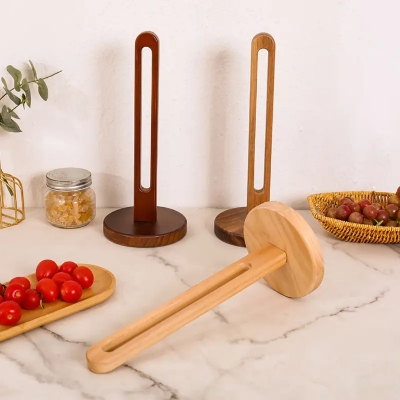 Picture of Solid Wood Multifunction Kitchen Towel Rack Roll Paper Storage Tall Appearance Horizontal Vertical Design for Household Desktop - Multicolor