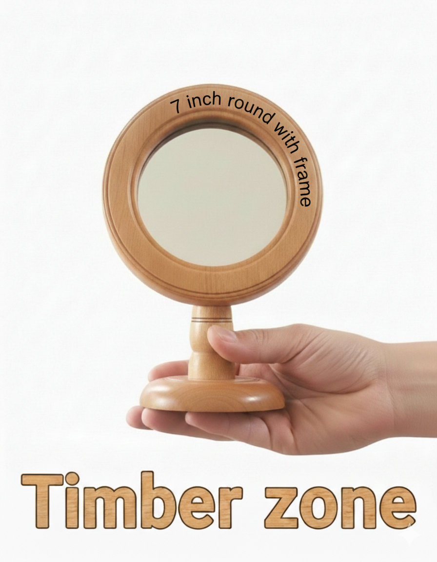 Picture of wooden mirror , wooden makeup mirror ( 7 inch  mirror with frame ) - Multicolor