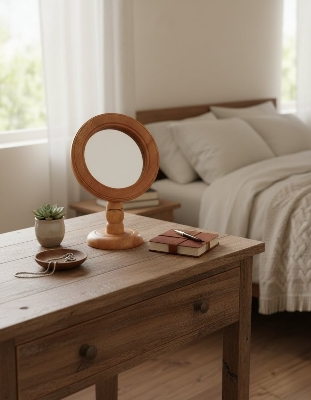 Picture of wooden mirror , wooden makeup mirror ( 7 inch  mirror with frame ) - Multicolor