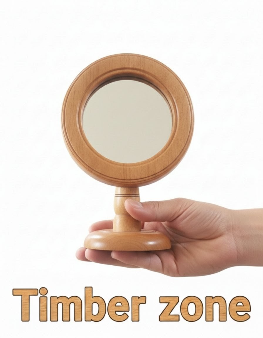 Picture of wooden mirror  , wooden makeup mirror ( 6 inch mirror ) - Multicolor
