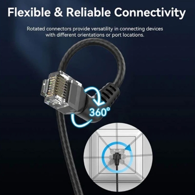 Picture of Vention IBOBI Cat-6A UTP, 3 Meter, Black Rotate Right Angle Patch Cable #IBOBI