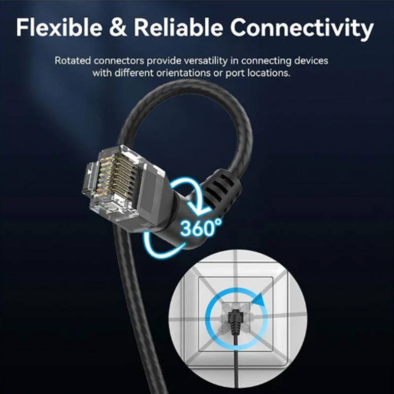 Picture of Vention IBOBG Cat-6A UTP, 1.5 Meter, Black Rotate Right Angle Patch Cable #IBOBG