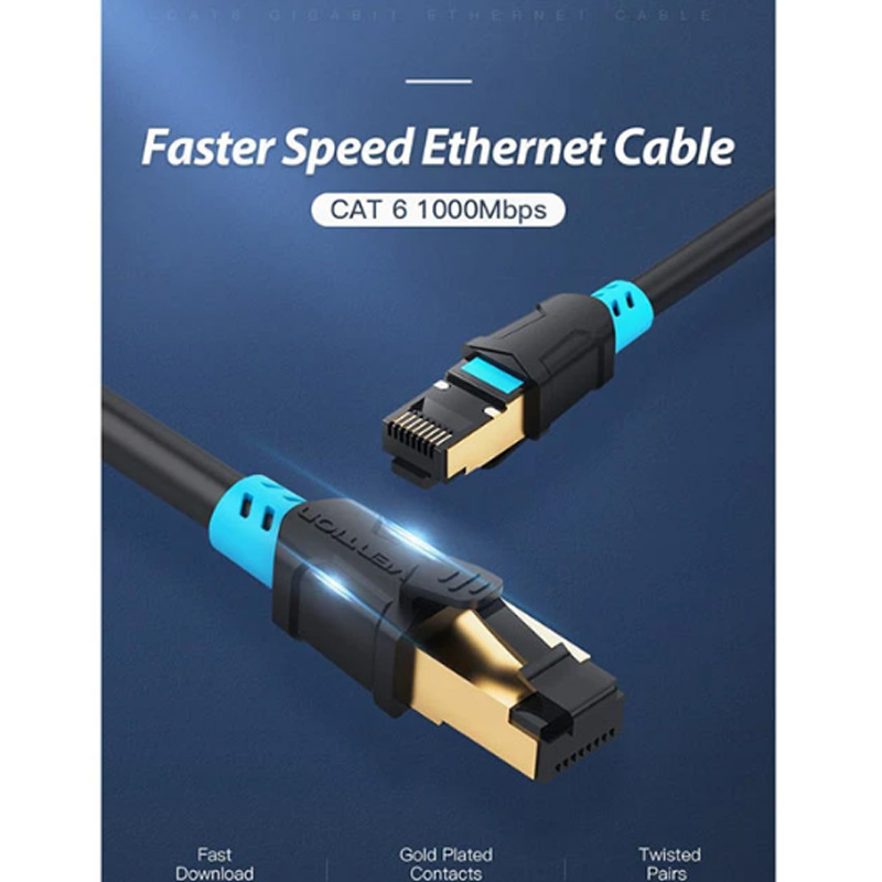 Picture of Vention VAP-A06-B300 Cat-6, 3 Meter, Black Network Cable # VAP-A06-B300, SFTP Patch Cord