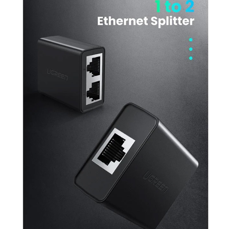 Picture of Ugreen CM210 (50923) RJ45 Female To Female Black Ethernet Splitter # 1 In 2 Out, 50923 (2 Pack)