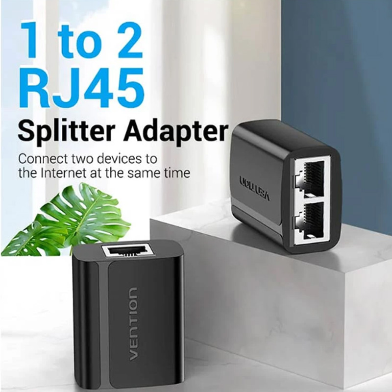 Picture of Vention IPTB0 RJ45 Female To Female Black Ethernet Splitter# 1 in 2 out, IPTB0