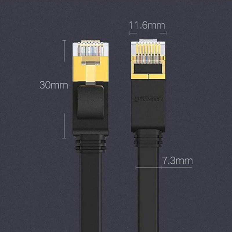 Picture of UGREEN NW106 (11265) Cat-7 U/FTP 10 Meter Black Network Cable # 11265, Flat Patch Cord