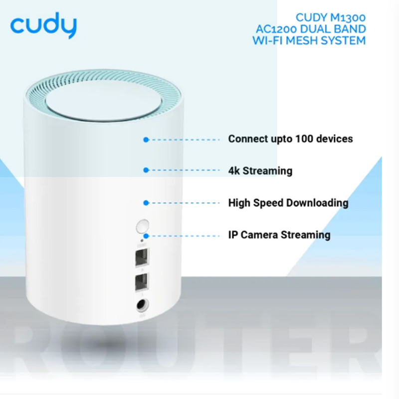 Picture of Cudy M1300 (1-Pack) AC1200 Dual Band Whole Home Wi-Fi Mesh System - 867Mbps on 5GHz and 300Mbps on 2.4GHz - 2 Gigabit Ethernet Ports - White