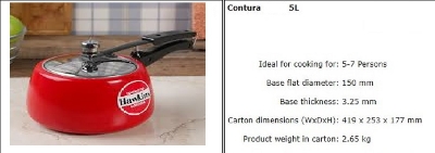 Picture of Hawkins Contura Color Pressure Cooker 5 Liter (Tomato Red)(Red)