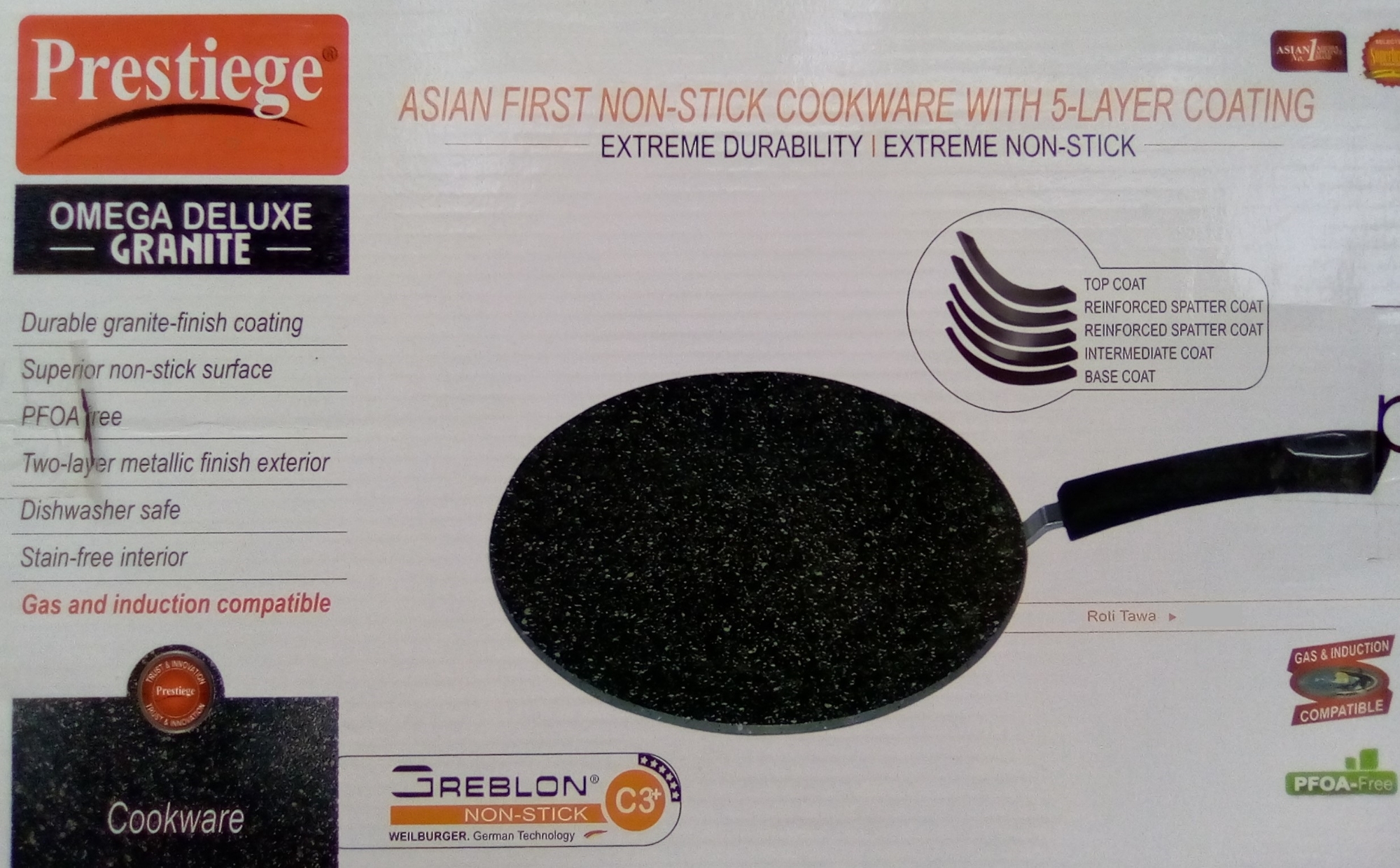 Picture of Prestiege Granite Coated Ruti Tawa 26 CM (INDUCTION)(Grey)