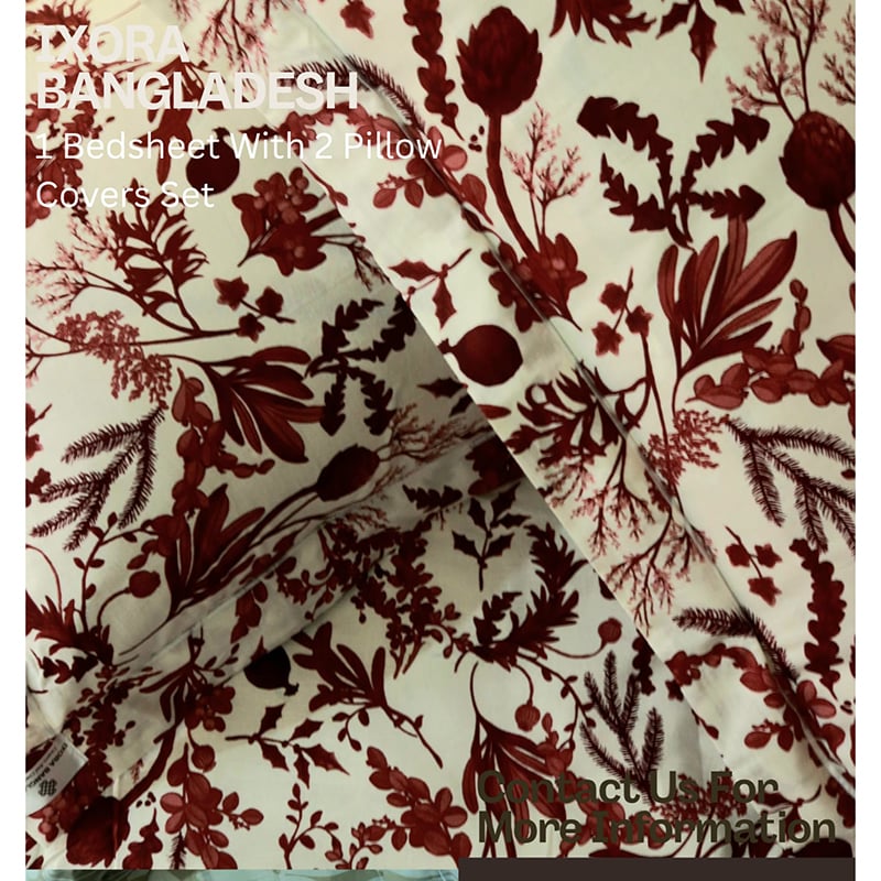 Picture of 100% Premium Cotton Bedsheet.  Set Includes 1 Bedsheet and 2 Pillow Covers