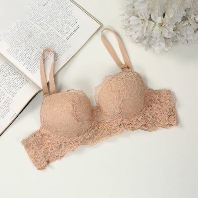 Picture of Skin Colour Soft Comfortable Net Paded Foam Bra for Sexy Women and Girls