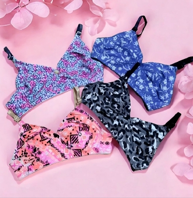 Picture of 4 Piece Stylish Printed stretchable bra for Women / Multi Colour / Ladies Bra / Cotton Bra for Girls / Bra for Women - Multicolor