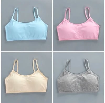 Picture of 4 piece Padded Bra for Teen Girls Kids Training Bras Topics for Teens Underwear Lingerie Thin Strap Topic Sleeveless Vest Cotton - Multicolor