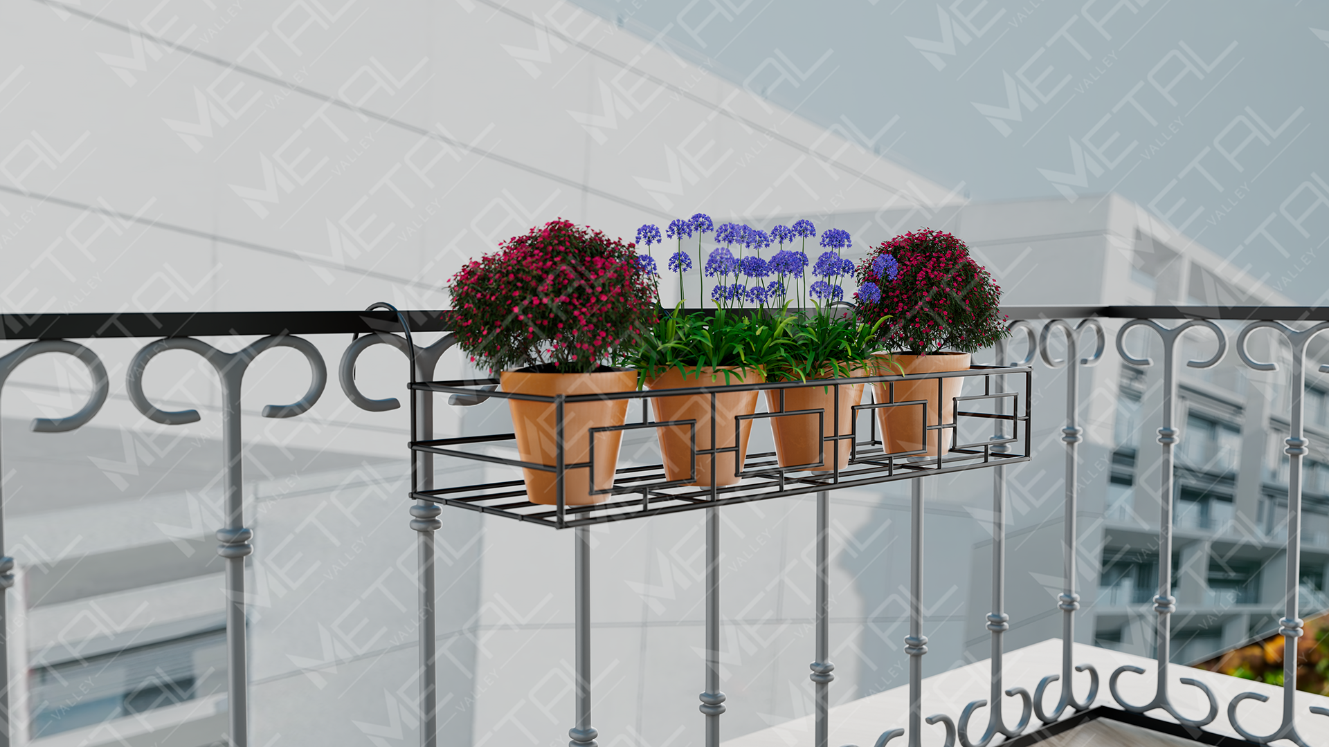Picture of Metal Grill Rack Hanging Planter Pot 36×8×4 inches-1 Pc(Black)