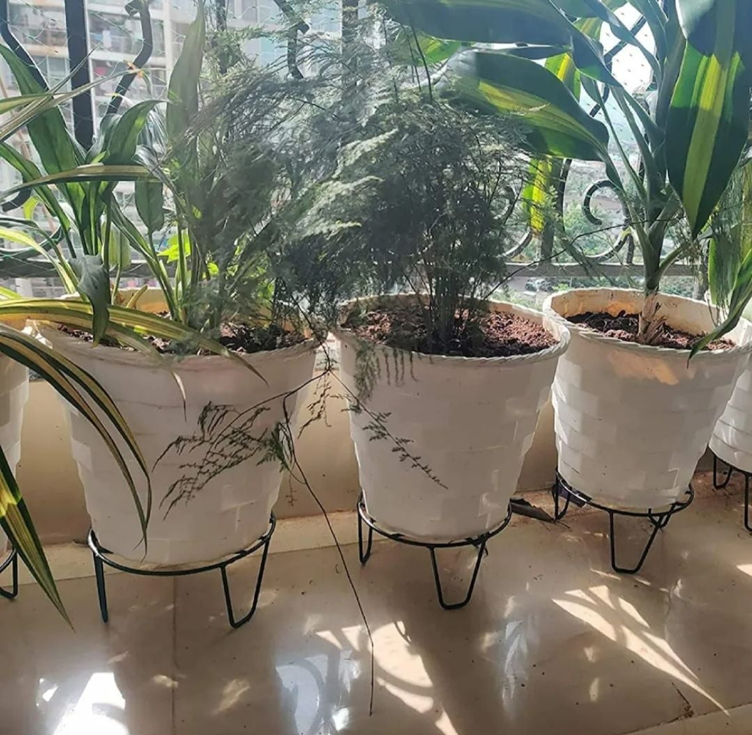 Picture of Round Plant Stand for Flower Pots at HomeOutdoor / Indoor Plants Gamla Stand  For Living room , Balcony and Garden Decor  Rust Free Metal(3 piece) (Black)
